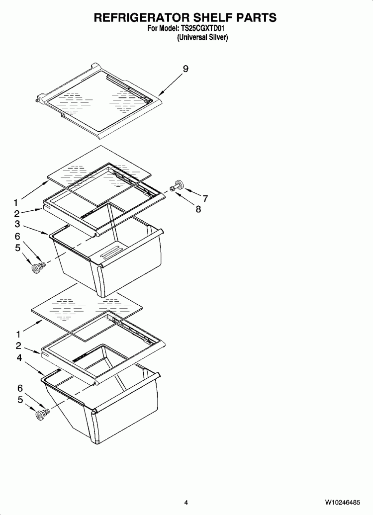 REFRIGERATOR SHELF PARTS Diagram and Parts List for TS25CGXTD01  Estate Refrigerator