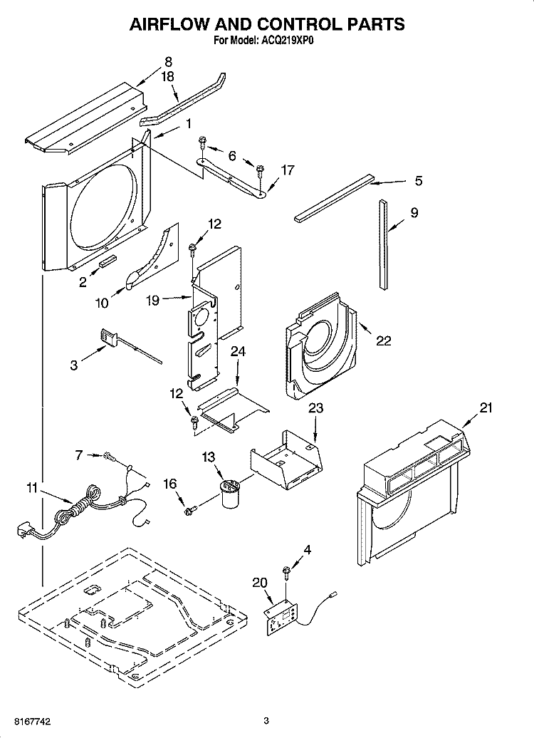 AIRFLOW AND CONTROL PARTS Diagram and Parts List for ACQ219XP0  Whirlpool Air Conditioner