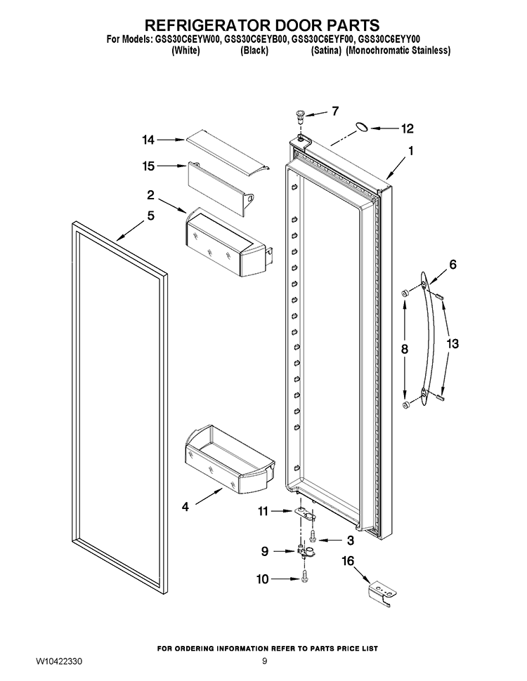 REFRIGERATOR DOOR PARTS Diagram and Parts List for GSS30C6EYB00  Whirlpool Refrigerator