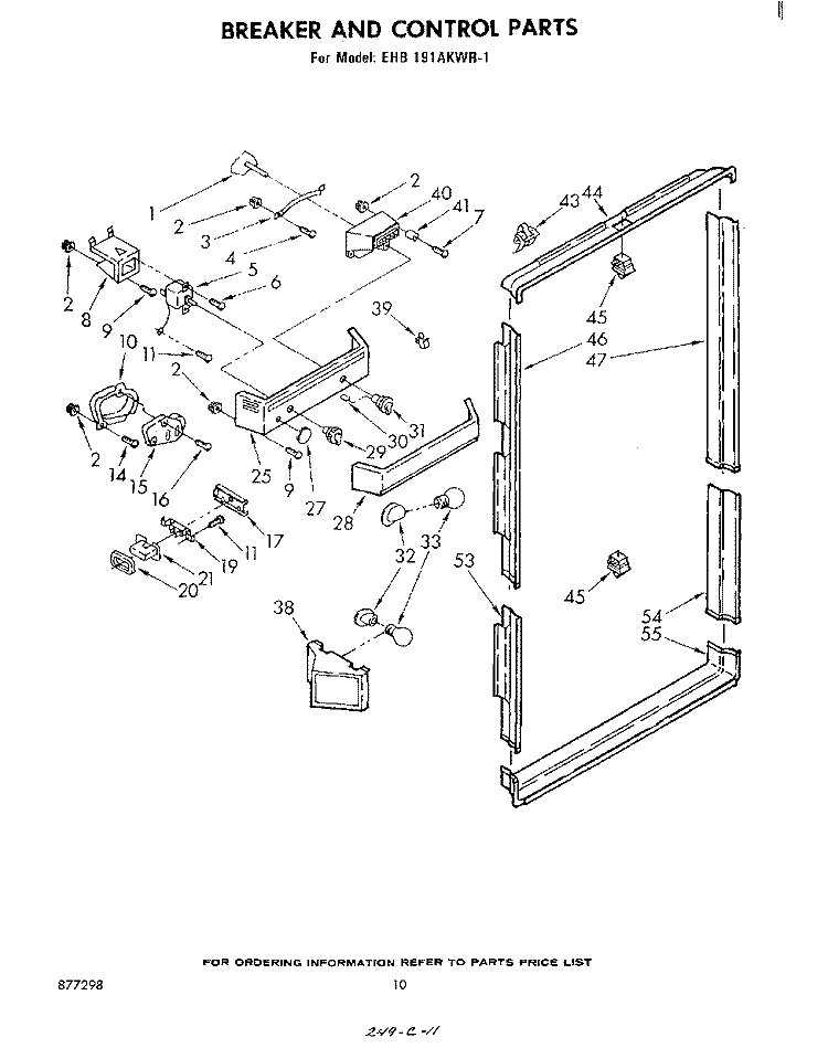 BREAKER AND CONTROL Diagram and Parts List for EHB191AKWR1  Whirlpool Refrigerator