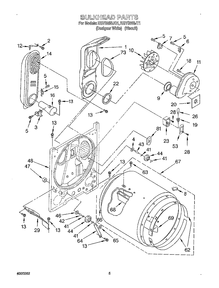BULKHEAD Diagram and Parts List for KGYS850JT1  KitchenAid Dryer
