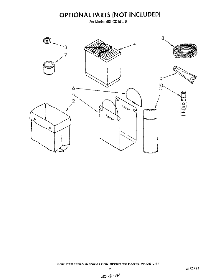 LIT/OPTIONAL Diagram and Parts List for 4KUCC151T0  KitchenAid Trash Compactor