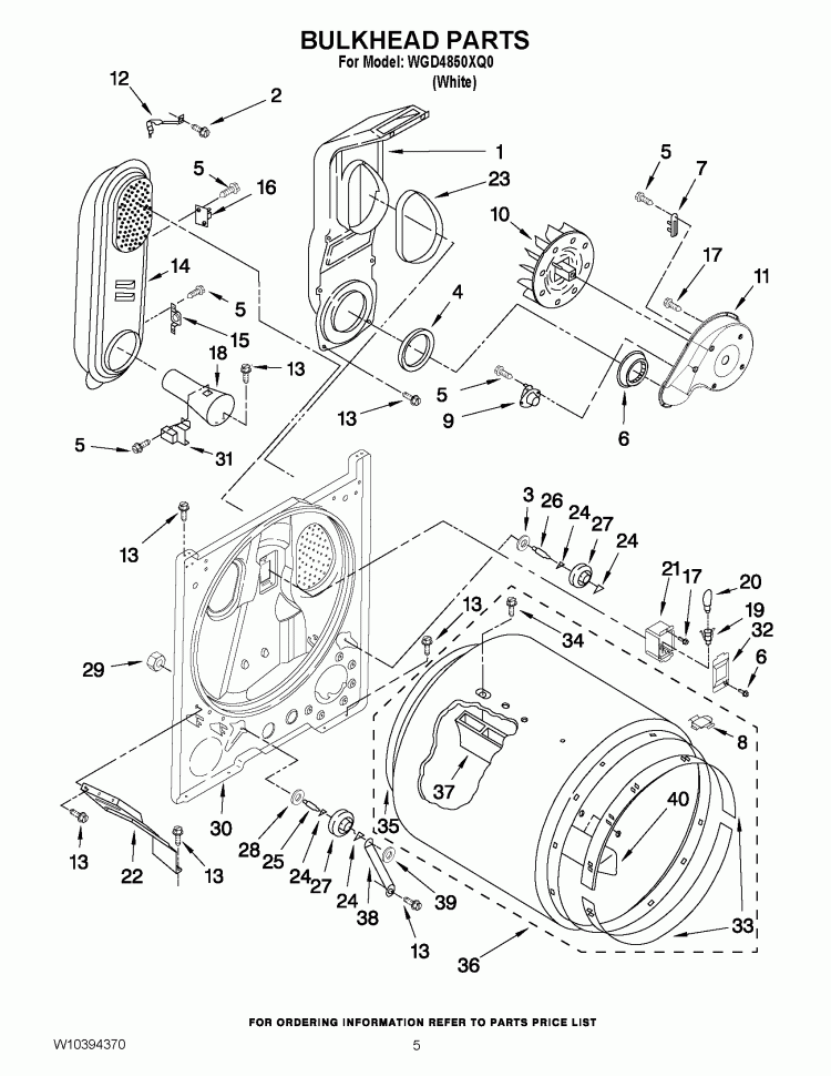 BULKHEAD PARTS Diagram and Parts List for WGD4850XQ0  Whirlpool Dryer