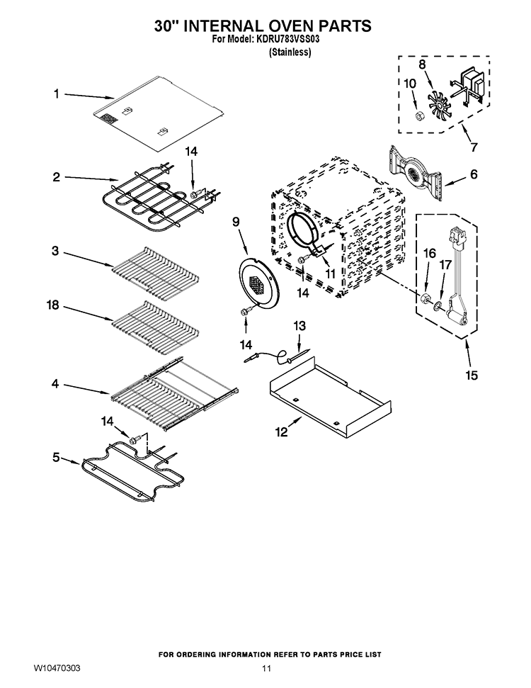 30`` INTERNAL OVEN PARTS Diagram and Parts List for KDRU783VSS03  KitchenAid Range