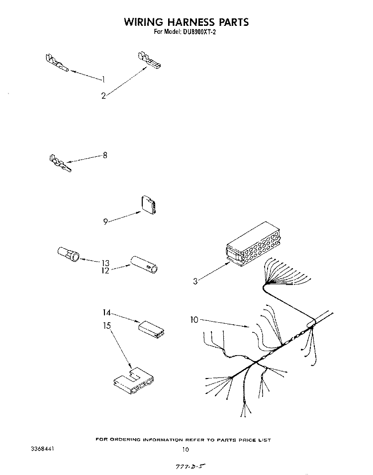 WIRING HARNESS Diagram and Parts List for DU8900XT2  Whirlpool Dishwasher