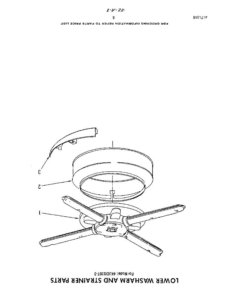 LOWER WASHARM AND STRAINER Diagram and Parts List for 4KUDI220T3  KitchenAid Dishwasher