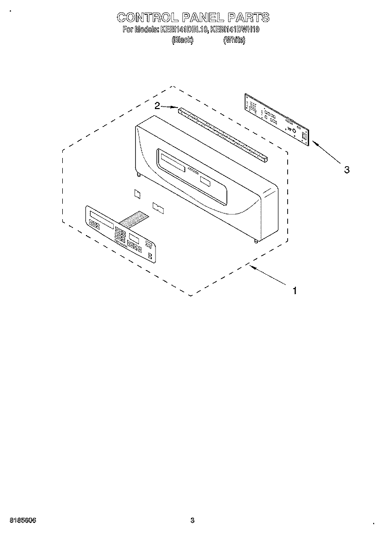 CONTROL PANEL Diagram and Parts List for KEBI141DBL10  KitchenAid Wall Oven