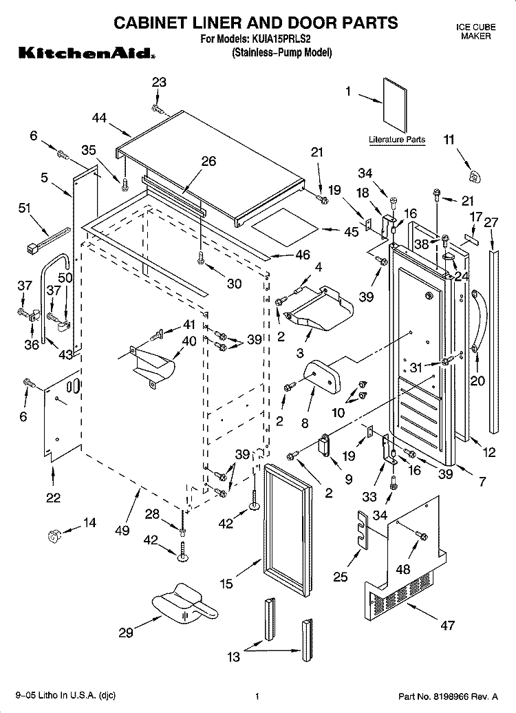 CABINET LINER AND DOOR PARTS Diagram and Parts List for KUIA15PRLS2  KitchenAid Ice Maker