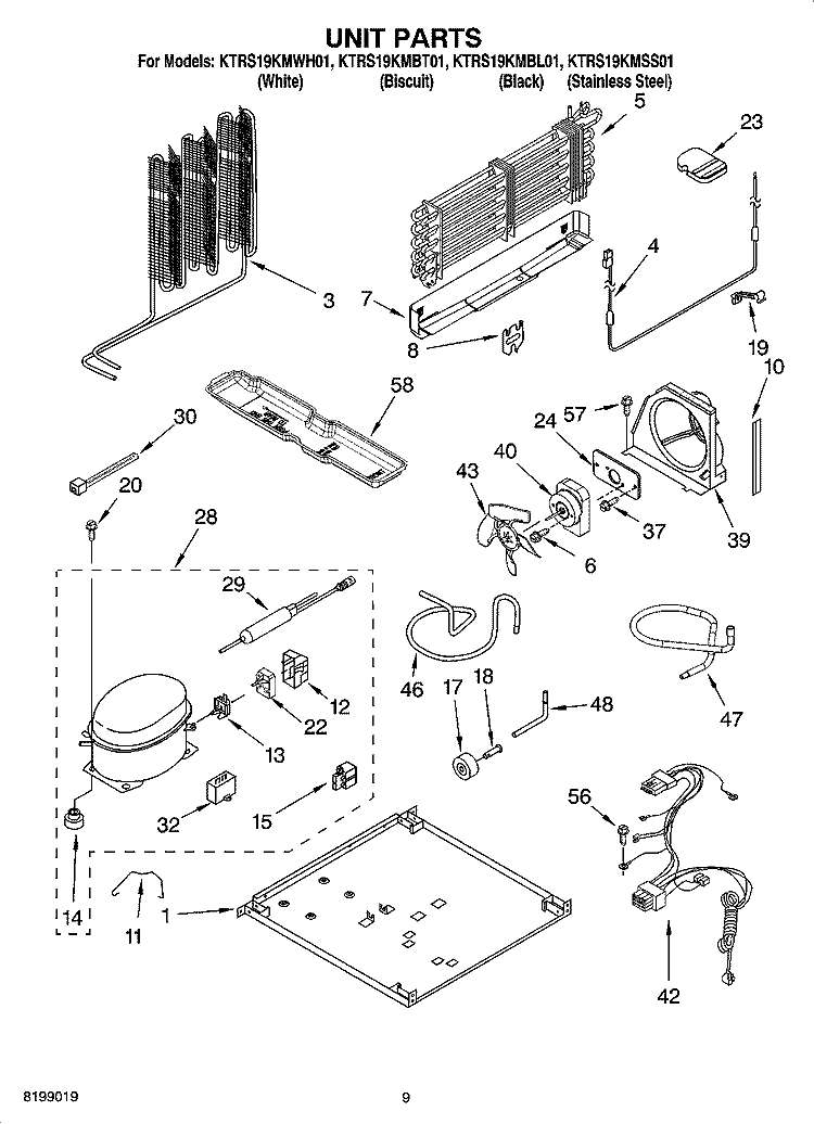 UNIT PARTS Diagram and Parts List for KTRS19KMWH01  KitchenAid Refrigerator