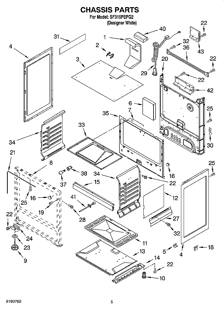 CHASSIS PARTS Diagram and Parts List for SF315PEPQ2  Whirlpool Range