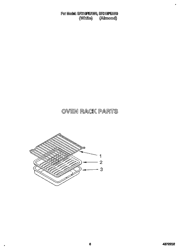 OVEN RACK, LITERATURE Diagram and Parts List for SF310PEAW0  Whirlpool Range