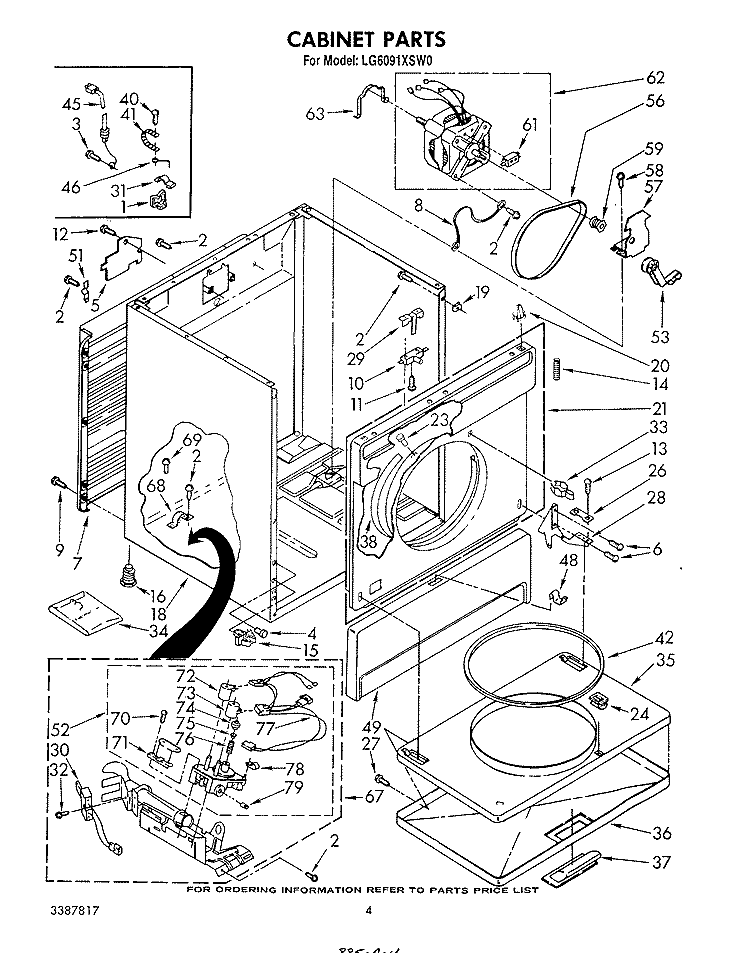 CABINET Diagram and Parts List for LG6091XSW0  Whirlpool Dryer