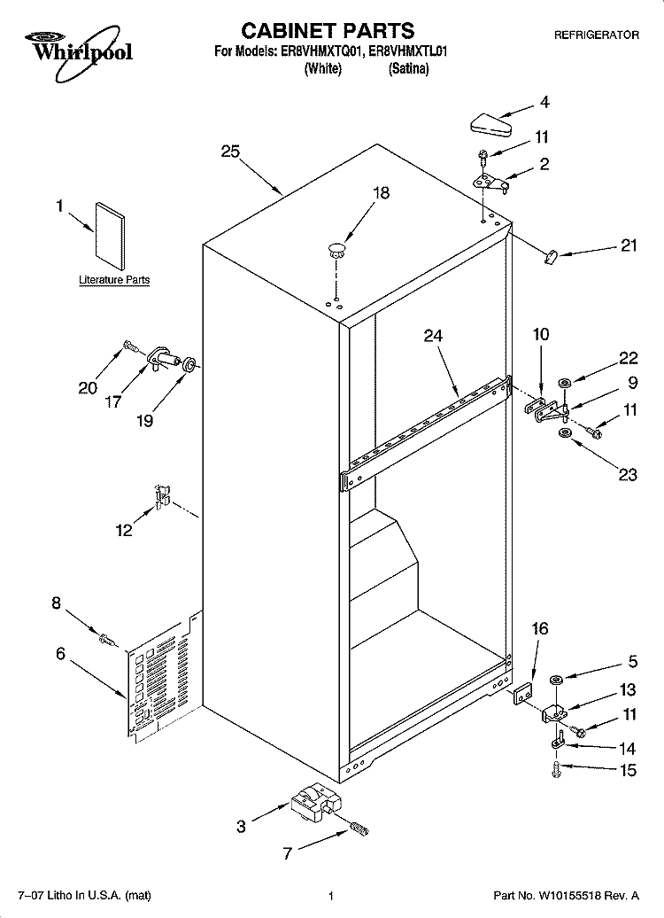 CABINET PARTS Diagram and Parts List for ER8VHMXTL01  Whirlpool Refrigerator