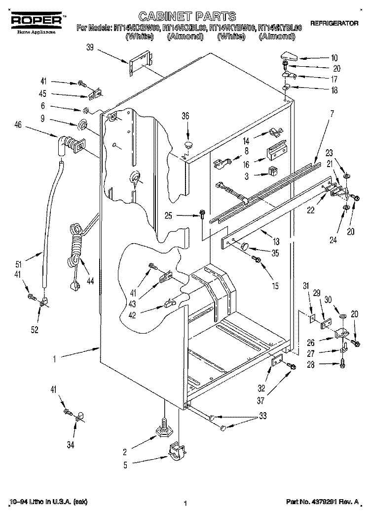 CABINET Diagram and Parts List for RT14VKXBW00  Roper Refrigerator