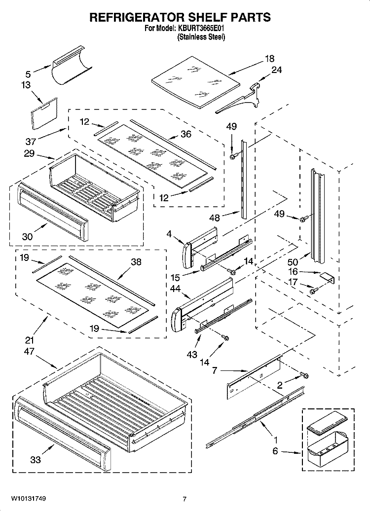 REFRIGERATOR SHELF PARTS Diagram and Parts List for KBURT3665E01  KitchenAid Refrigerator