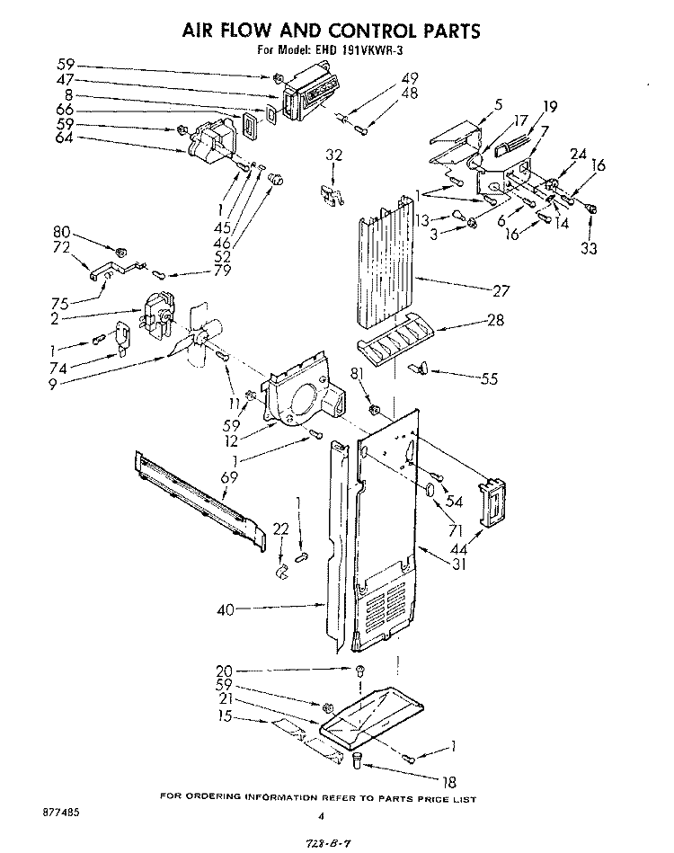 AIRFLOW AND CONTROL Diagram and Parts List for EHD191VKWR3  Whirlpool Refrigerator