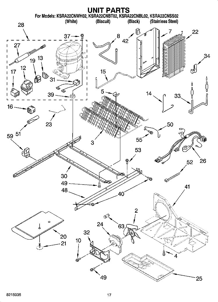 UNIT PARTS Diagram and Parts List for KSRA22CNWH02  KitchenAid Refrigerator