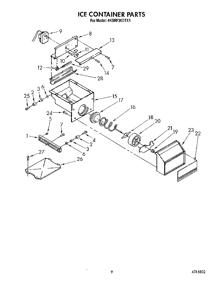 ICE CONTAINER Diagram and Parts List for 4KSRF36DTX1  KitchenAid Refrigerator