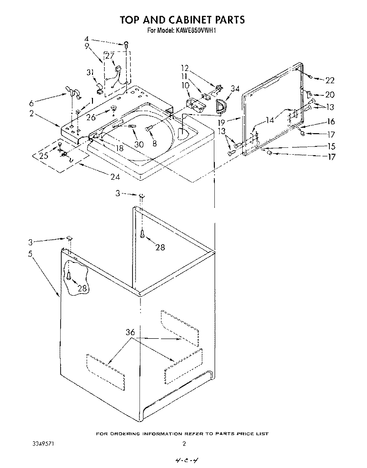 TOP AND CABINET , LITERATURE AND OPTIONAL Diagram and Parts List for KAWE850VAL1  KitchenAid Washer