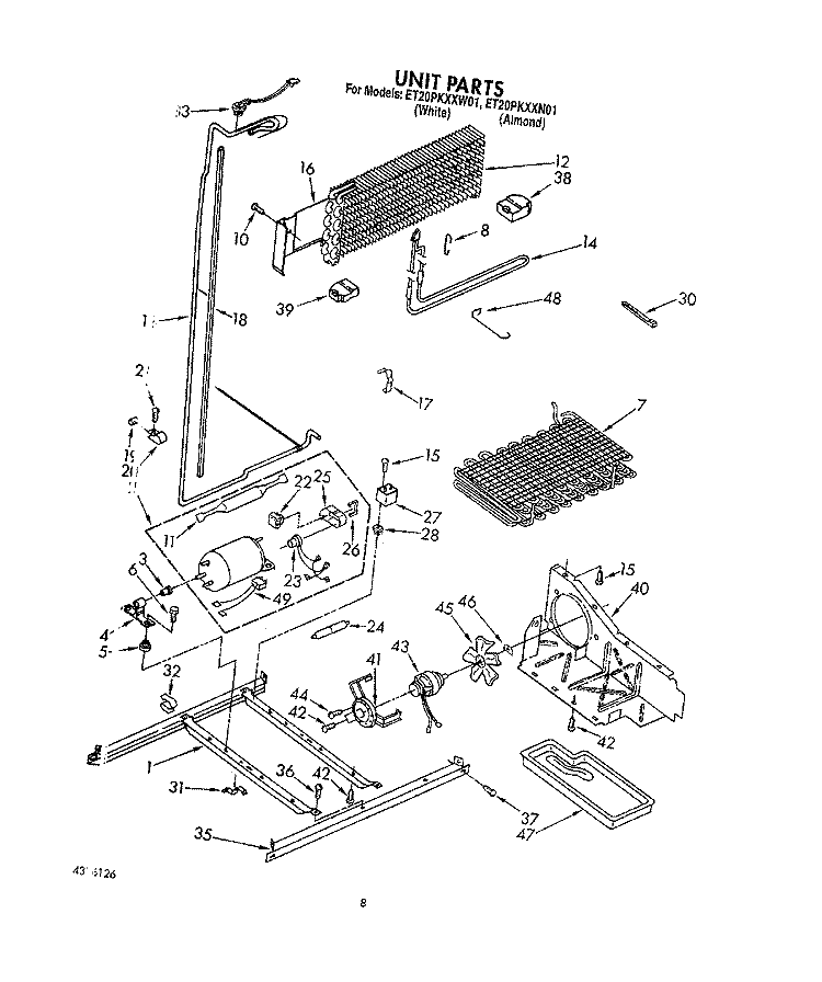UNIT Diagram and Parts List for ET20PKXXW01  Whirlpool Refrigerator