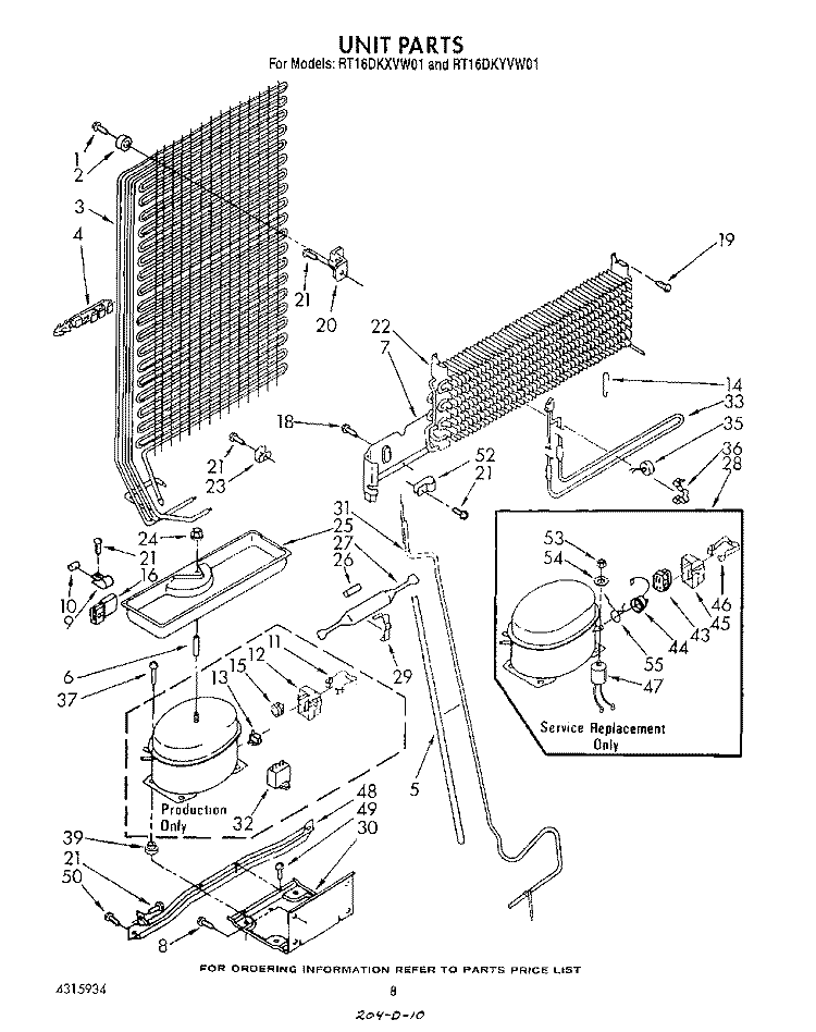 UNIT Diagram and Parts List for RT16DKXVW01  Roper Refrigerator