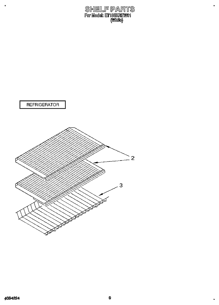 SHELF, LIT/OPTIONAL Diagram and Parts List for ET18SKREW01  Whirlpool Refrigerator