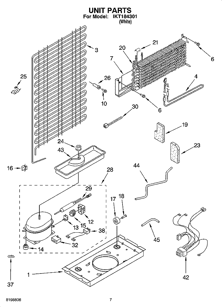 UNIT PARTS Diagram and Parts List for IKT184301  Inglis Refrigerator
