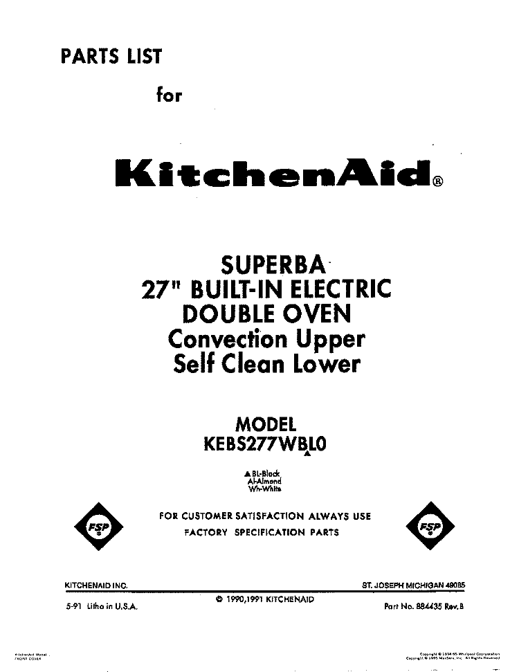 FRONT COVER Diagram and Parts List for KEBS277WBL0  KitchenAid Wall Oven