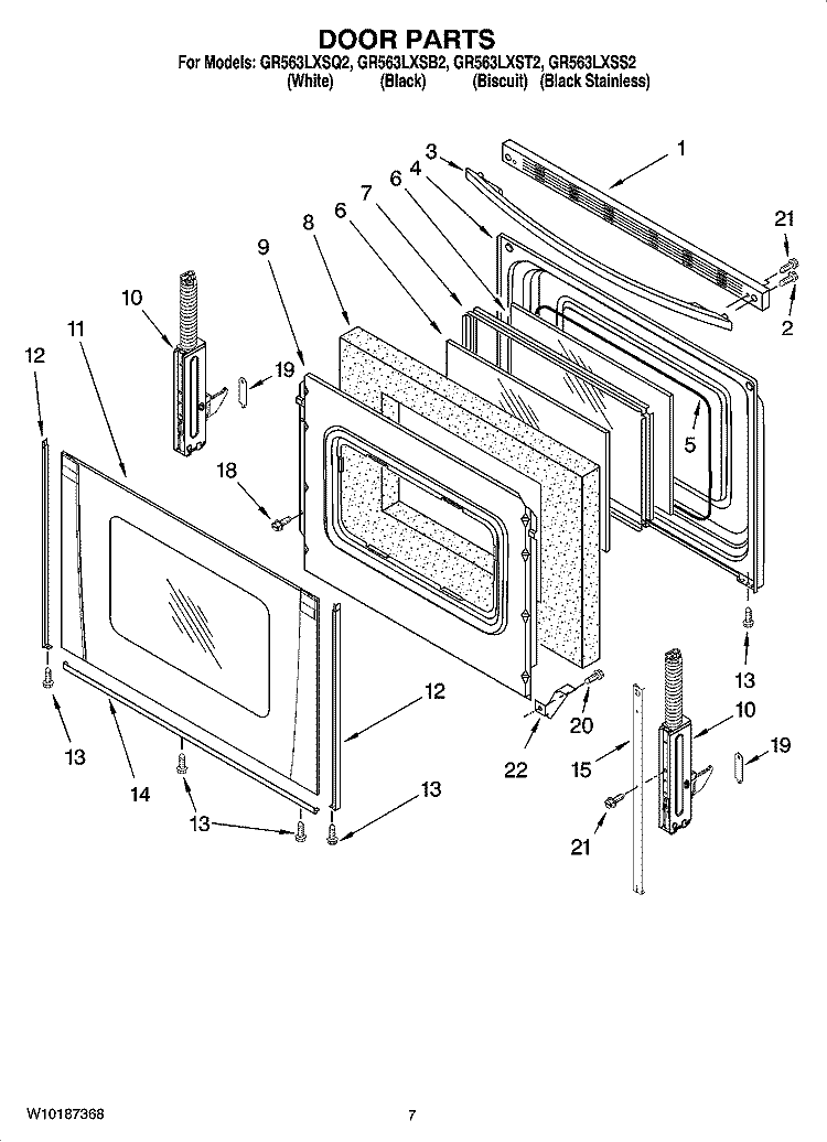 DOOR PARTS, OPTIONAL PARTS Diagram and Parts List for GR563LXSB2  Whirlpool Range