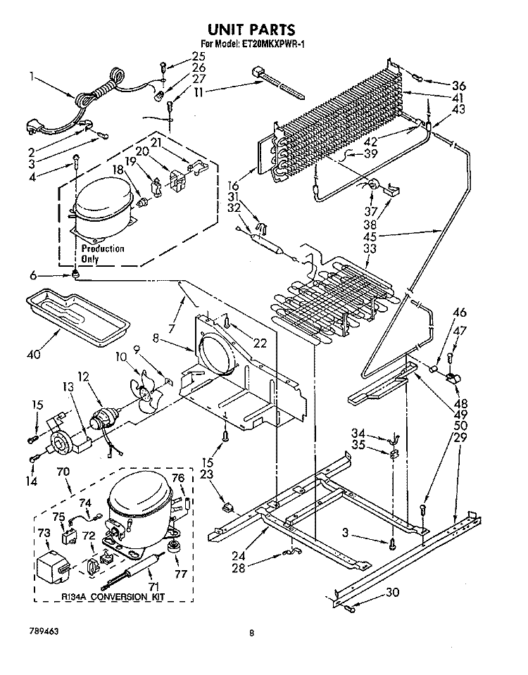 UNIT Diagram and Parts List for ET20MKXPWR1  Whirlpool Refrigerator