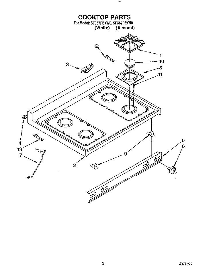 COOKTOP Diagram and Parts List for SF367PEYN0  Whirlpool Range