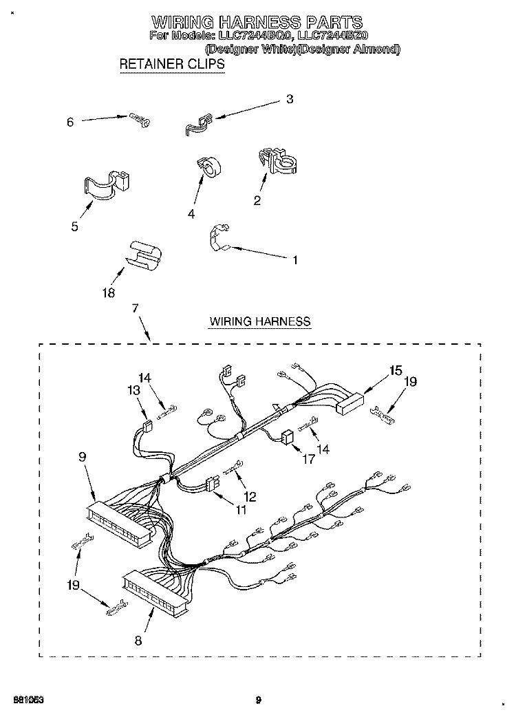 WIRING HARNESS Diagram and Parts List for LLC7244BZ0  Whirlpool Washer