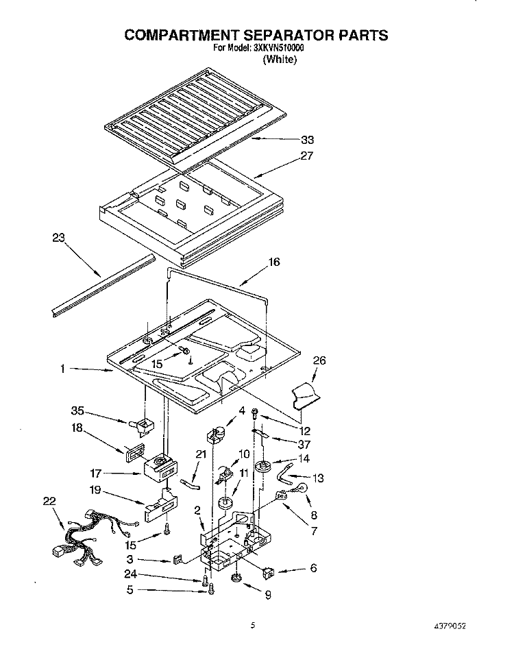 COMPARTMENT SEPARATOR Diagram and Parts List for 3XKVN510000  Whirlpool Refrigerator