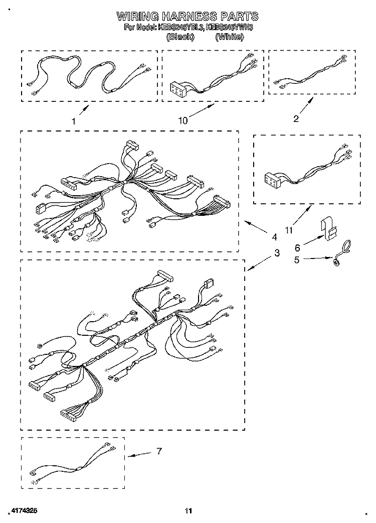 WIRING HARNESS Diagram and Parts List for KEBS246YWH3  KitchenAid Wall Oven