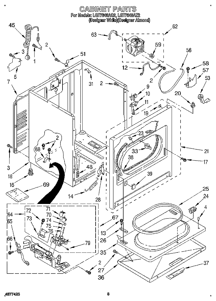 CABINET Diagram and Parts List for LGT7848AZ2  Whirlpool Dryer