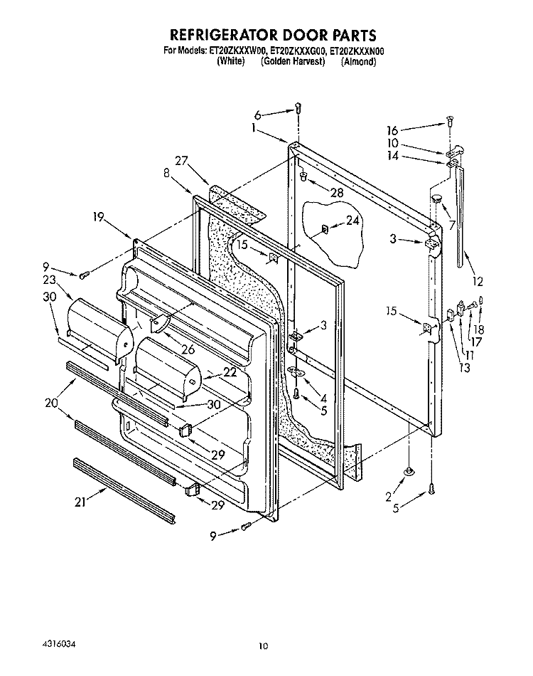 REFRIGERATOR DOOR, LIT/OPTIONAL Diagram and Parts List for ET20ZKXXG00  Whirlpool Refrigerator