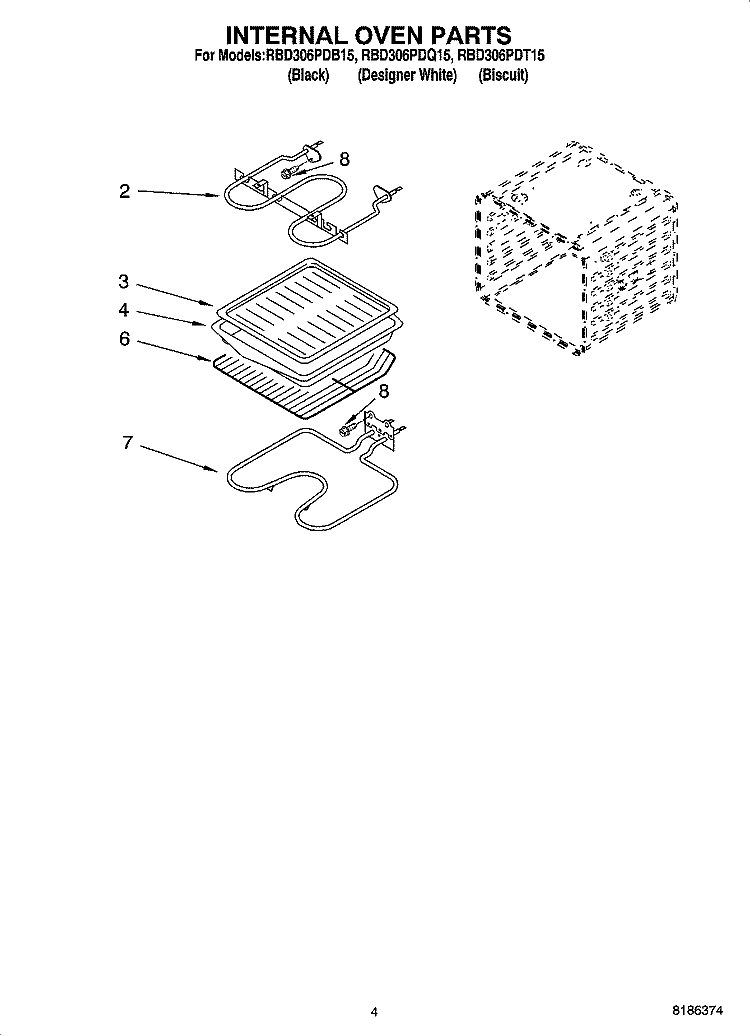 INTERNAL OVEN PARTS Diagram and Parts List for RBD306PDB15  Whirlpool Wall Oven