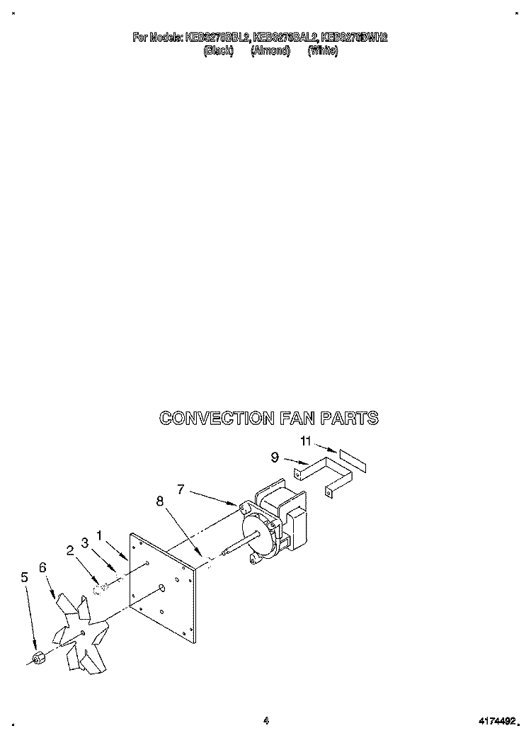 CONVECTION FAN Diagram and Parts List for KEBS278BBL2  KitchenAid Wall Oven