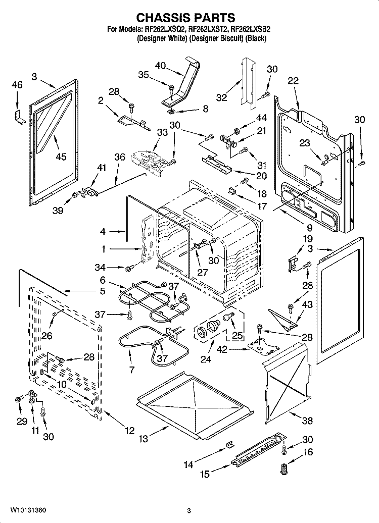 CHASSIS PARTS Diagram and Parts List for RF262LXSB2  Whirlpool Range