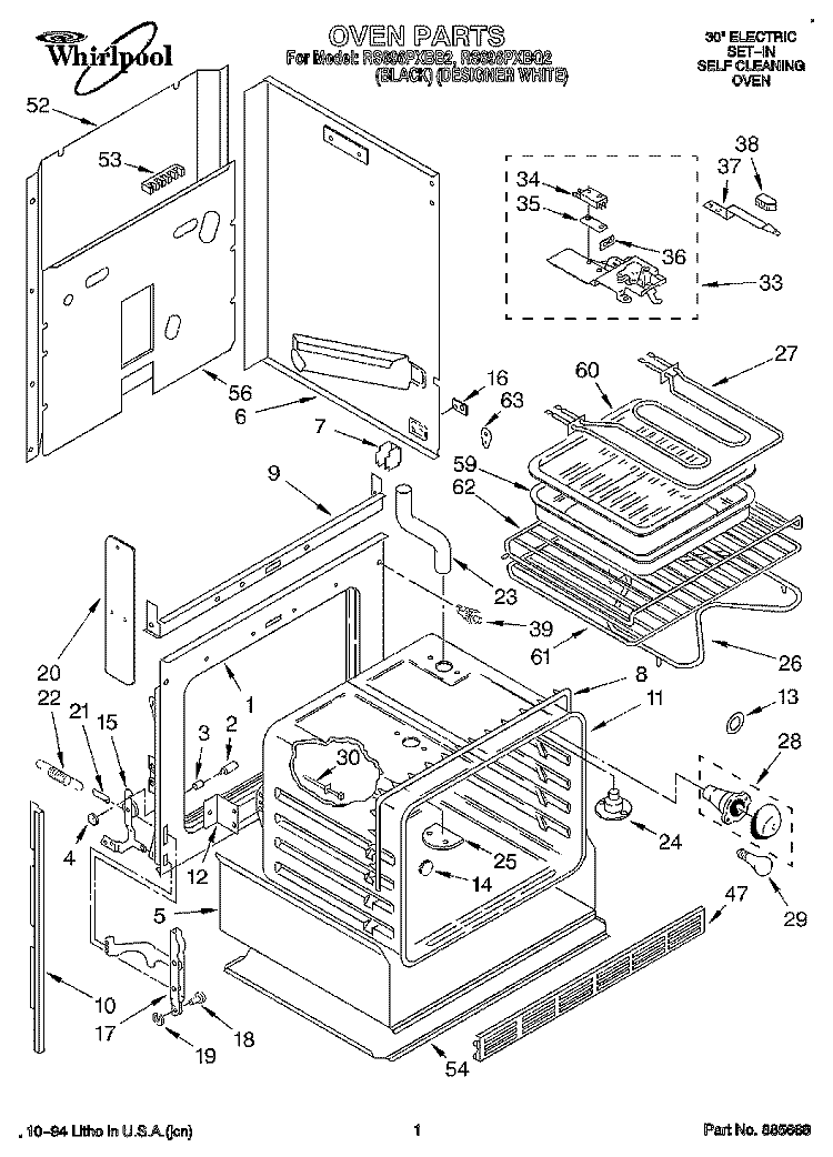 OVEN Diagram and Parts List for RS696PXBQ2  Whirlpool Range