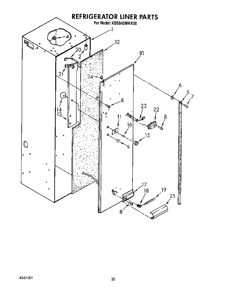REFRIGERATOR LINER Diagram and Parts List for KSSS42MWX00  KitchenAid Refrigerator