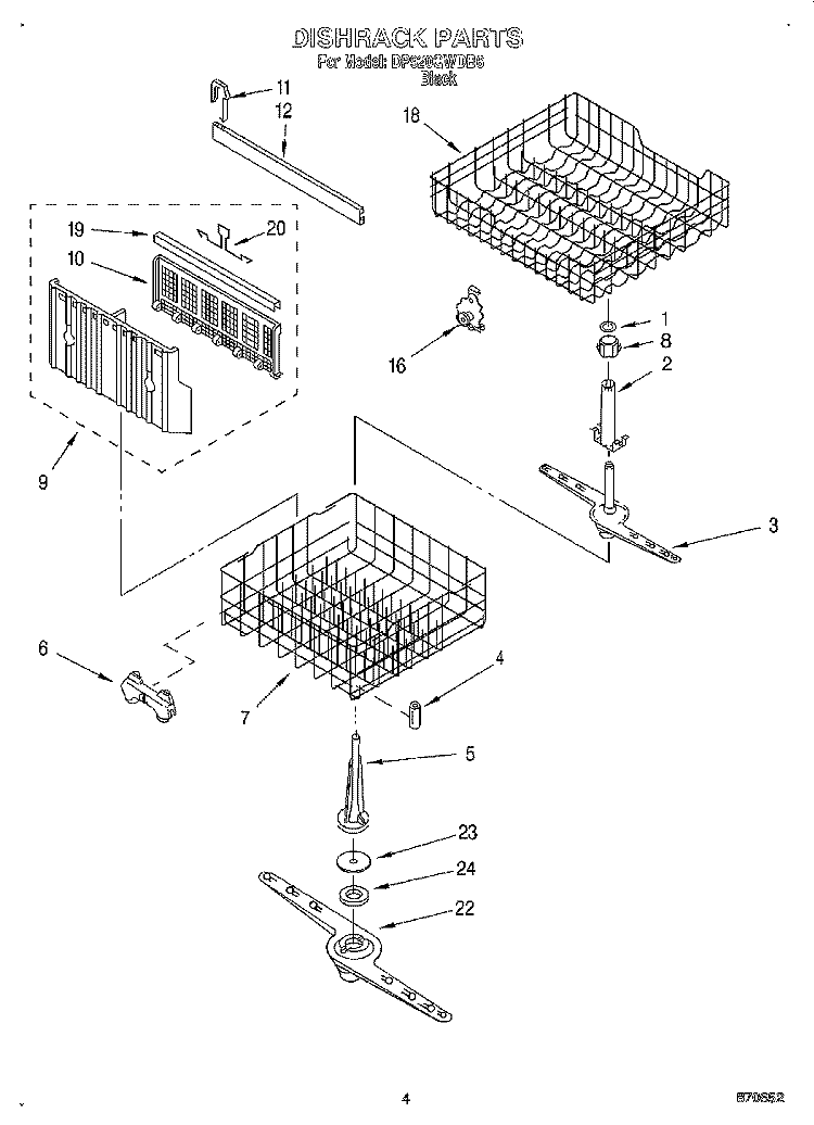 DISHRACK Diagram and Parts List for DP920QWDB6  Whirlpool Dishwasher