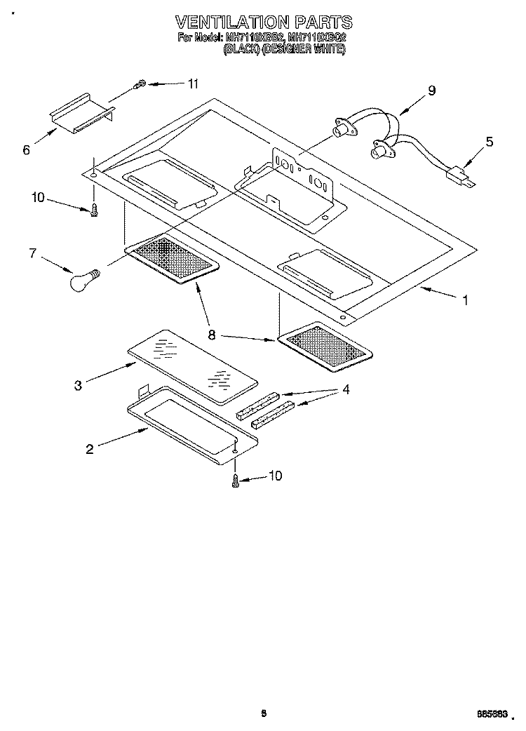 VENTILATION Diagram and Parts List for MH7110XBQ2  Whirlpool Microwave