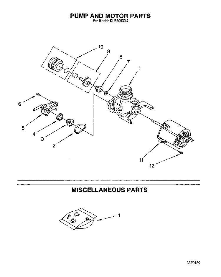 PUMP AND MOTOR, MISCELLANEOUS Diagram and Parts List for DU8300XX4  Whirlpool Dishwasher
