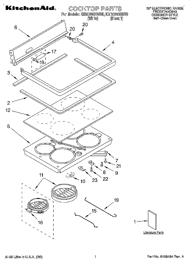 COOKTOP, LITERATURE Diagram and Parts List for KERC500HBT0  KitchenAid Range