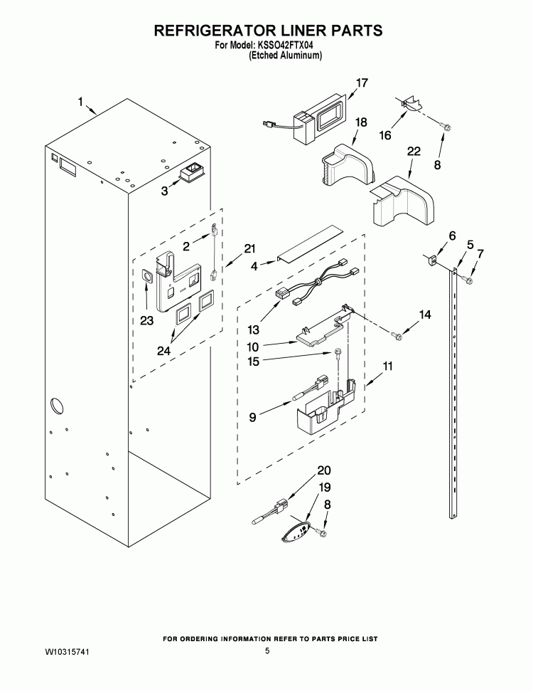 REFRIGERATOR LINER PARTS Diagram and Parts List for KSSO42FTX04  KitchenAid Refrigerator