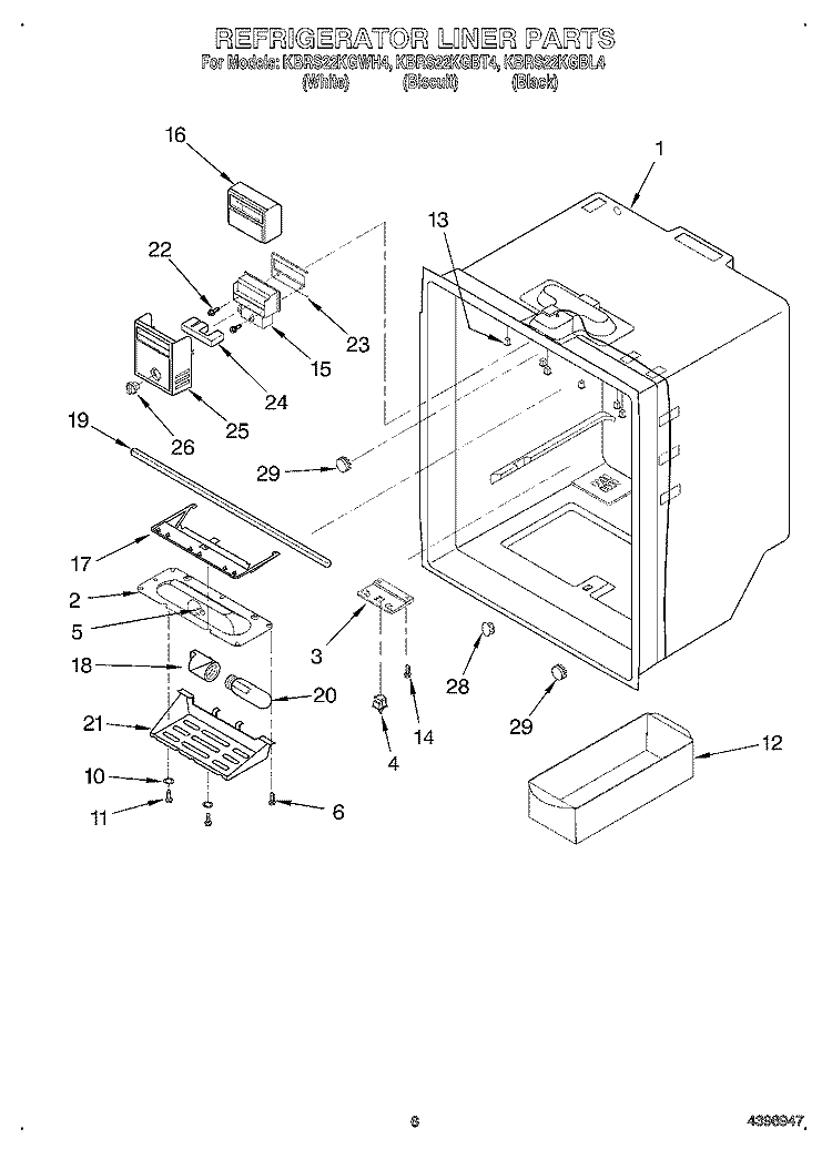 REFRIGERATOR LINER Diagram and Parts List for KBRS22KGBL4  KitchenAid Refrigerator