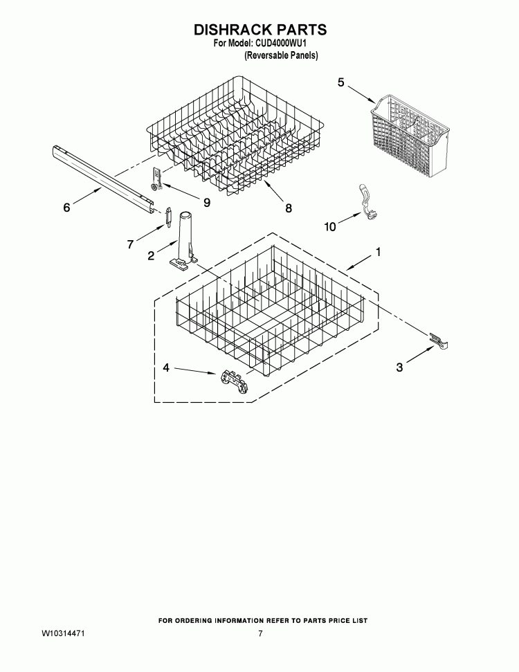 DISHRACK PARTS Diagram and Parts List for CUD4000WU1  Crosley Dishwasher