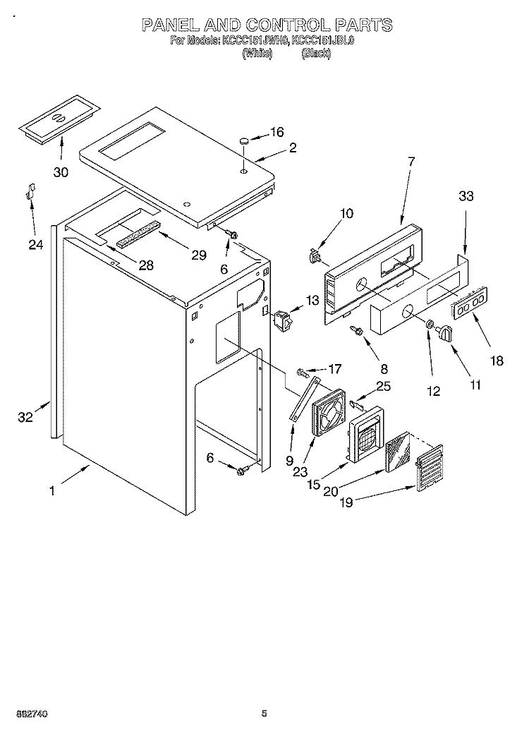 PANEL AND CONTROL Diagram and Parts List for KCCC151JWH0  KitchenAid Trash Compactor