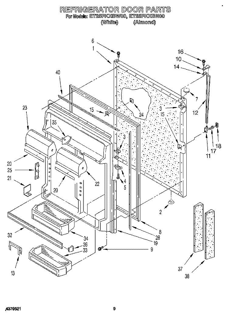 REFRIGERATOR DOOR Diagram and Parts List for ET25PKXBW00  Whirlpool Refrigerator